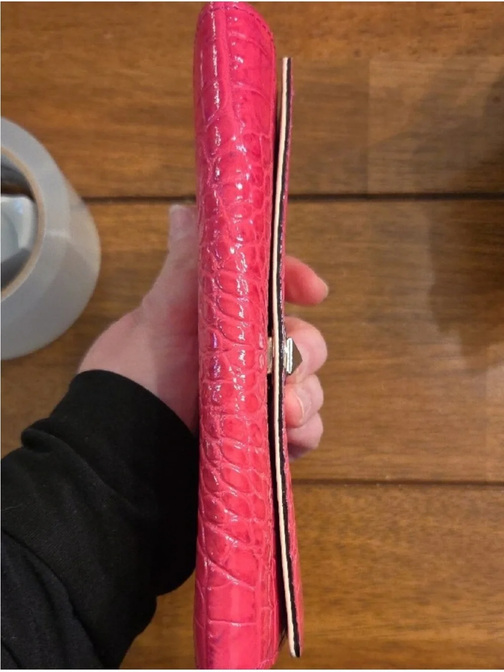 kate spade Croc-Embossed Leather Wallet - Bright Pink with Gold Accent